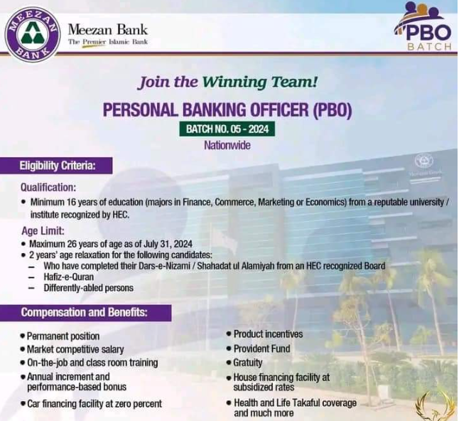 Meezan Bank Jobs 2024 Advertisement PBO