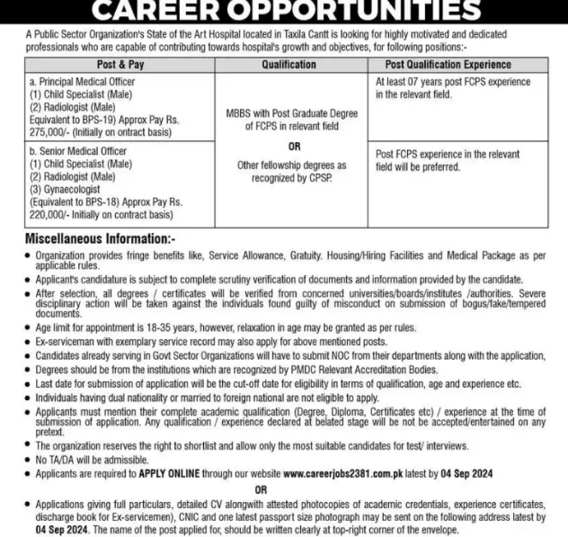 PAEC Hospital Jobs 2024